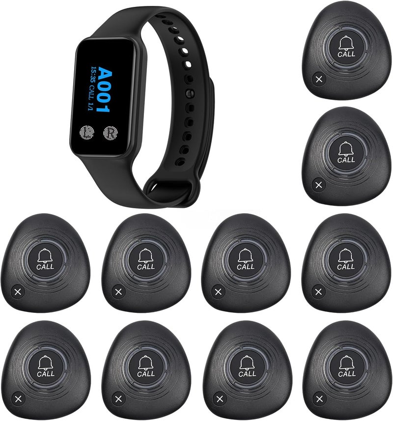 WNKRUN Wireless Restaurant Pager System Calling System with 1 Waterproof Watch Pager and 10 Call Buttons with Cancel Key - Image 1